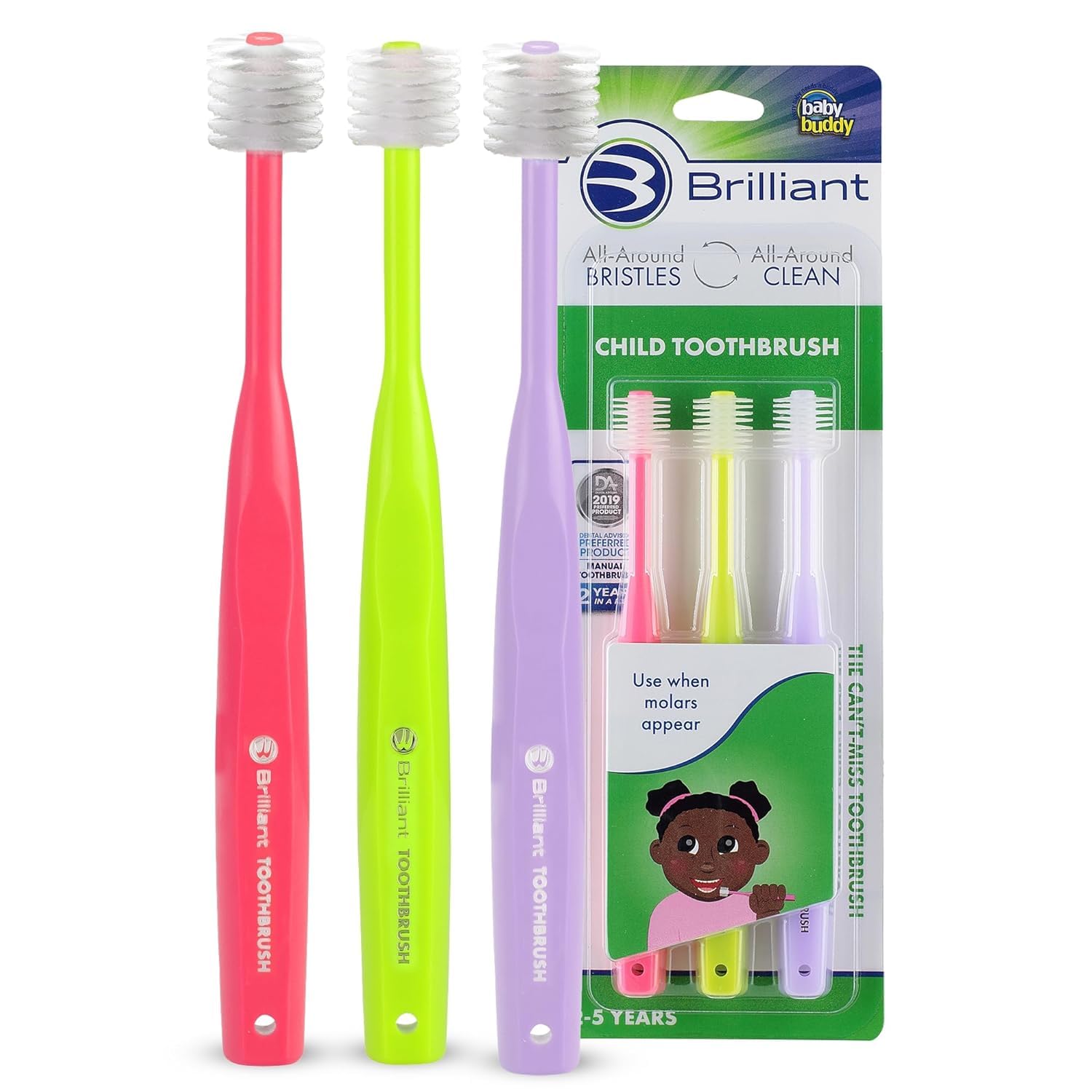 Brilliant Oral Care Child Toothbrush with Soft Bristles and Round Head for a Kid Approved Easy to Use