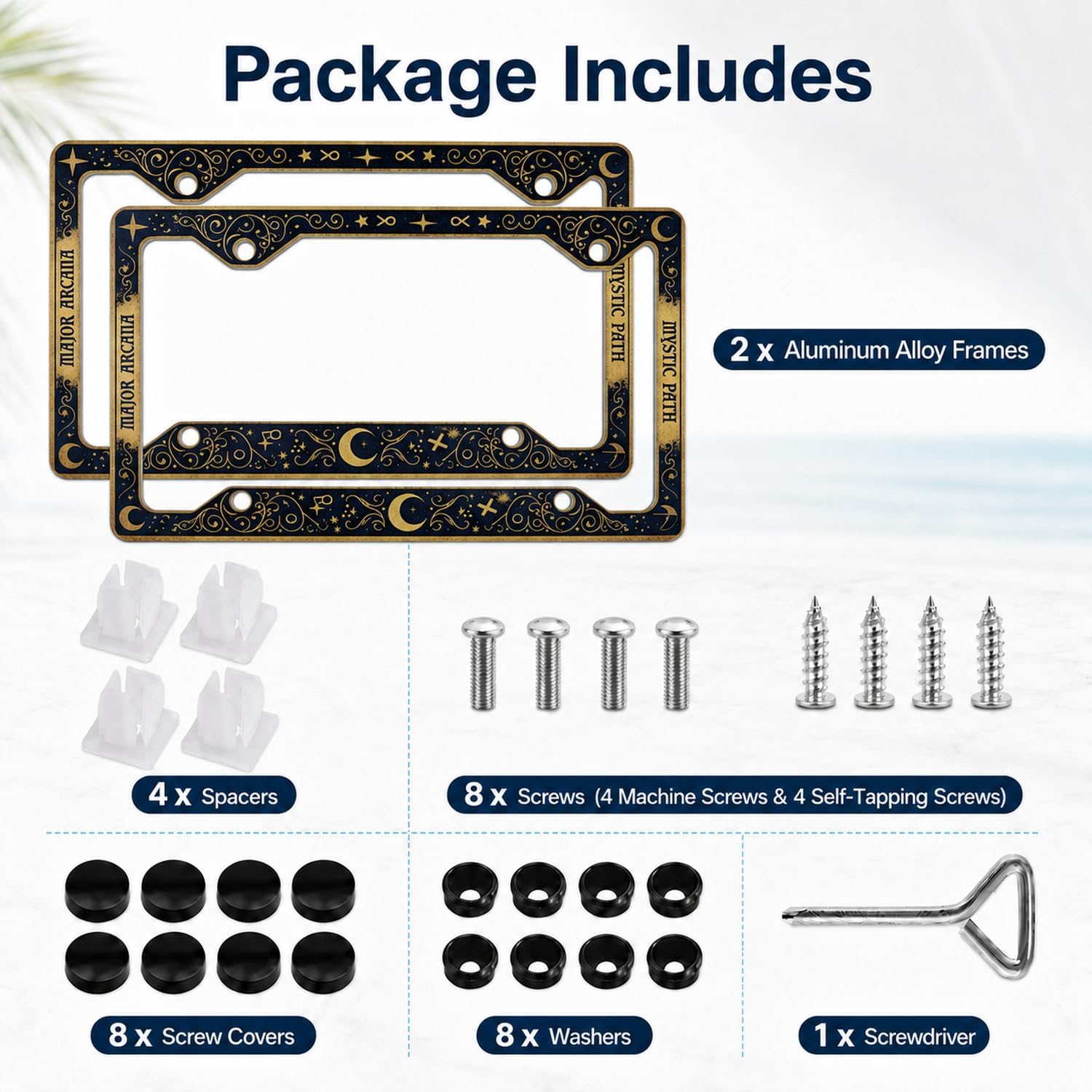 2 Pack Tarot Card Mystic Moon and Stars License Plate Frames, Aluminum Alloy Celestial License Plate Covers, Witchy Decorative Car Plate Holders for Standard U.S. Plates, Astrology Lover Gift image 3
