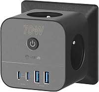 VEFVE 70W USB-C Gyorstöltő Elosztó Kocka 7-in-1 Kapcsolóval - GaN III Technológia - Kompatibilis Laptopokkal, MacBook Pro, iPad, iPhone, Sam 1