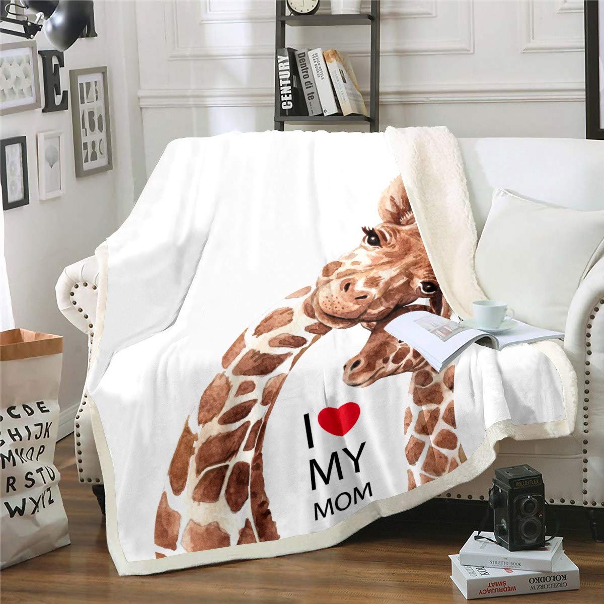 Couverture girafe sherpa grand plaid voyage et climatisation ultra douce
