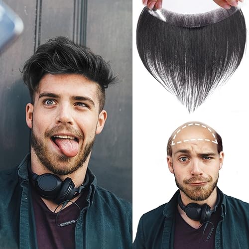 SQMXL Línea de cabello humano 100 real para hombre línea de repuesto para la frente para hombres parte superior de cabello en forma de V base de