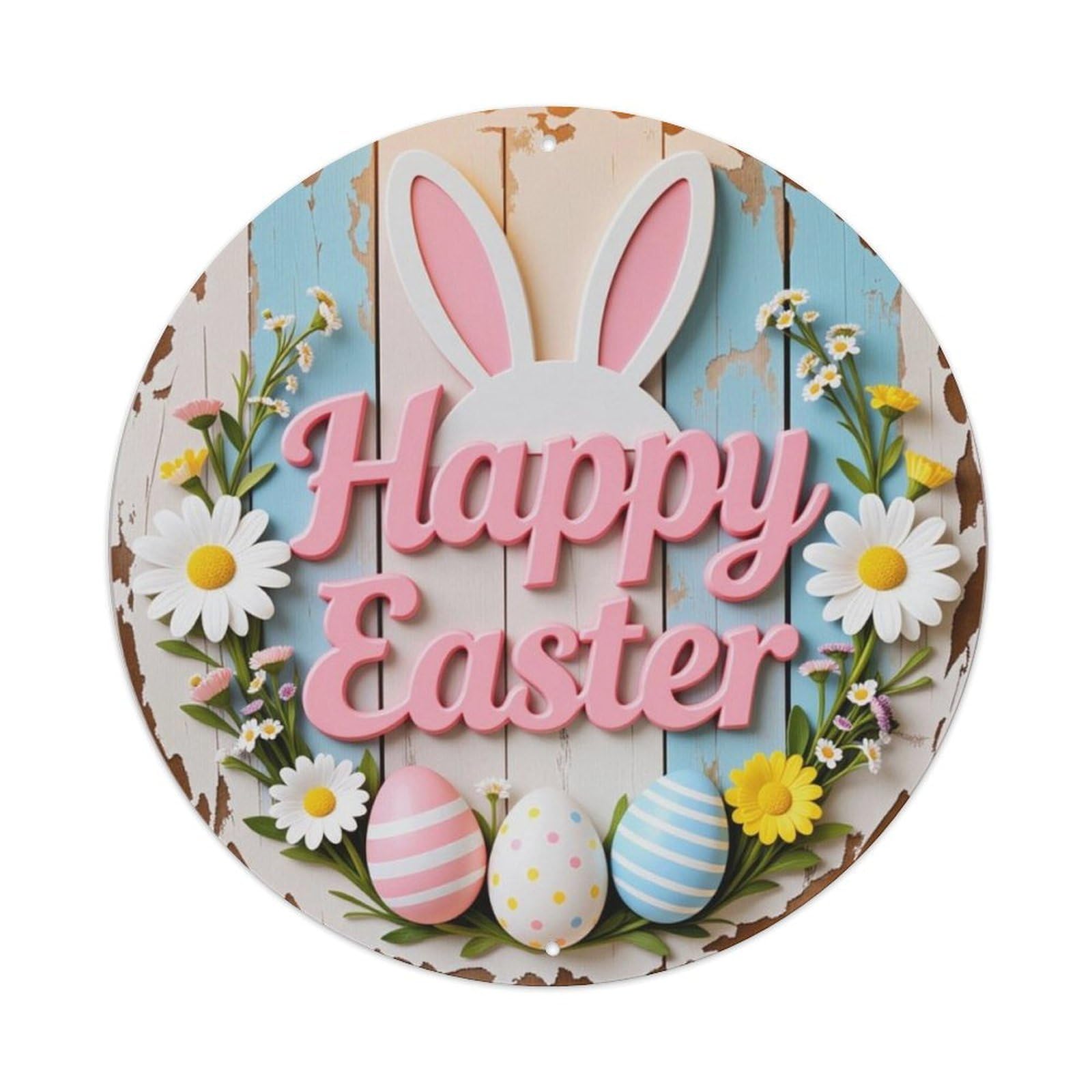 Ldfuieksufg Style Vintage Wood Easter Bunny Egg Round Decor Sign Vintage Aluminium Metal Sign, Retro Wall Decor For Home, Bar, Garage & Farmhouse 20X20cm