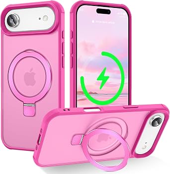 for iPhone Air Case 2025, [Magnetic Invisible Stand] [Compatible with MagSafe] [Military Grade Drop Protection] Slim Translucent Matte Back Shockproof Protective Cover, Hot Pink