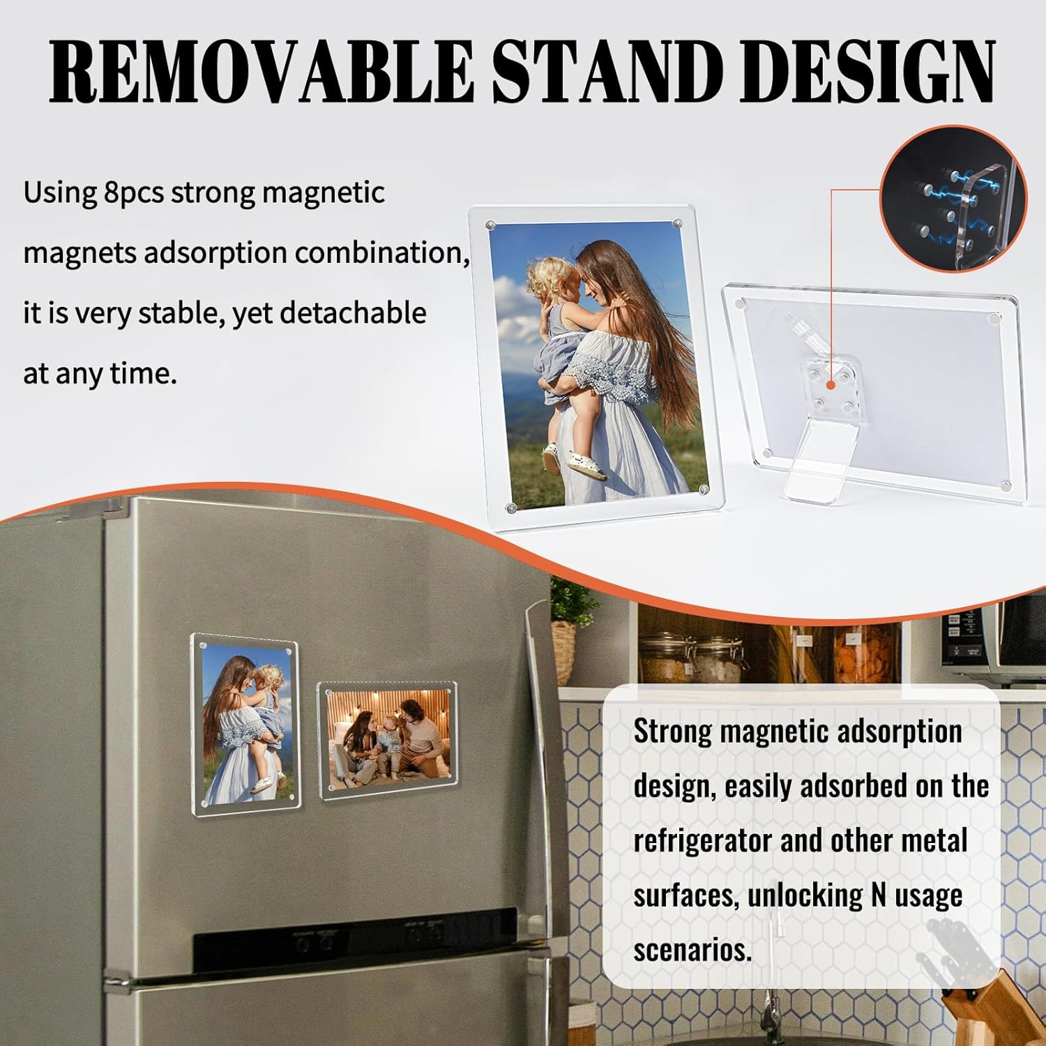 Acrylic Magnetic Picture Frames 4x6 Inch Set of 3, Tabletop and Refrigerator Display Vertical and Horizontal Clear Photo Frames with Detachable Stand for Gift Home Kitchen Decoration - Image 7