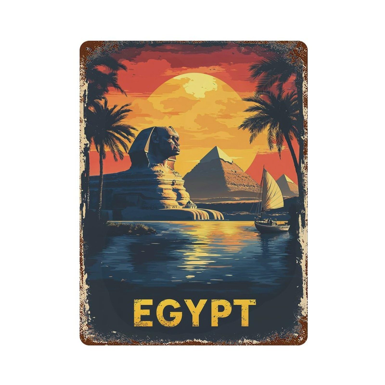 Decorative Tin Sign Egypt Sunset 15.7"x11.8", Decorative Metal Wall Art for Garage, Bar And Workshop Decor