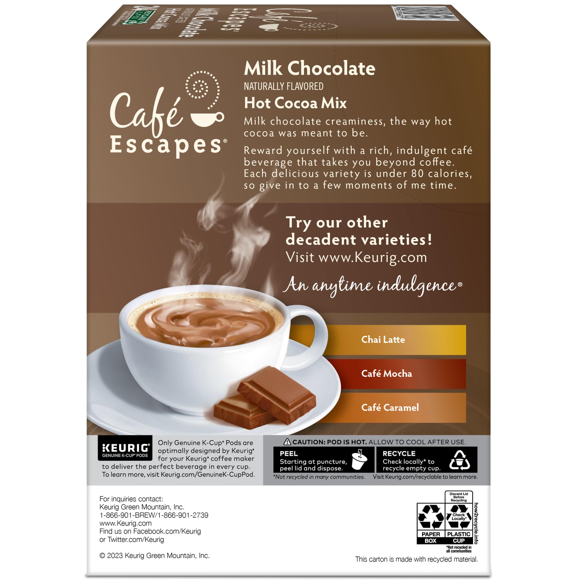 Cafe Escapes, Milk Chocolate Hot Cocoa, Single-Serve Keurig K-Cup Pods, 96 Count (4 Boxes of 24 Pods)