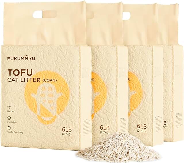FUKUMARU Tofu Katzenstreu 10.8kg, schnell klumpstreu für Katzen, Gemischtes Maispellets, Staubfrei und Leicht klumpend, Geruchskontrolle, spült in der Toilette, Geringe Rückstände product image