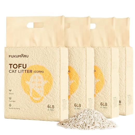 FUKUMARU Tofu Kattenbakvulling 10.8 kg, Klontvormend kattengrit, Gemengde maïskorrels, Stofvrij en Gemakkelijk klontvormend, Geurcontrole, Doorspoelbaar, Lage resten