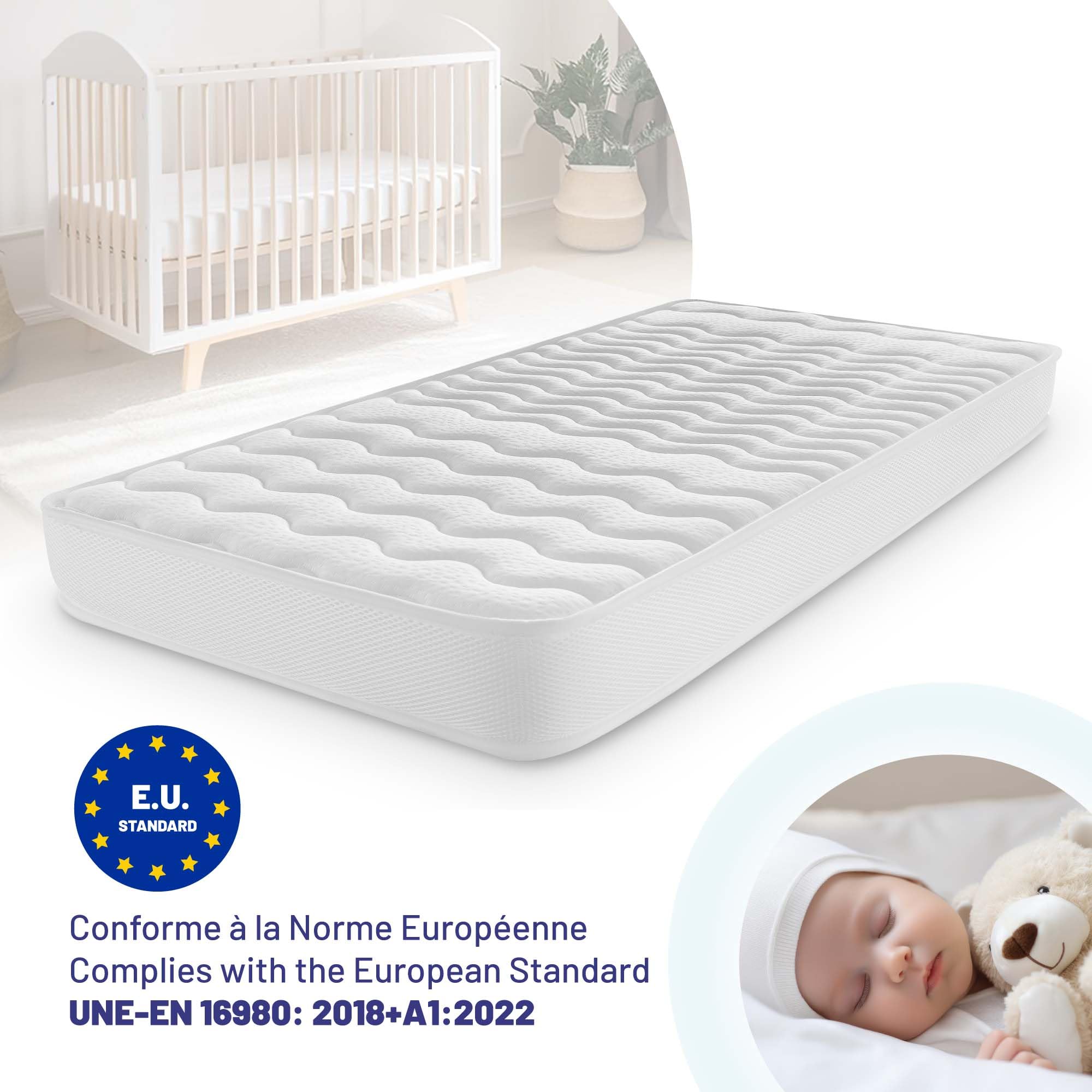 Naturalex - Colchón Cuna 120x60 cm Baby Altura 12 cm - Visco Suave + HR Ergonómico para Bebés - Transpirable, Seguro, Antiasfixia, Reversible - Certificado Oeko-Tex - Titanium