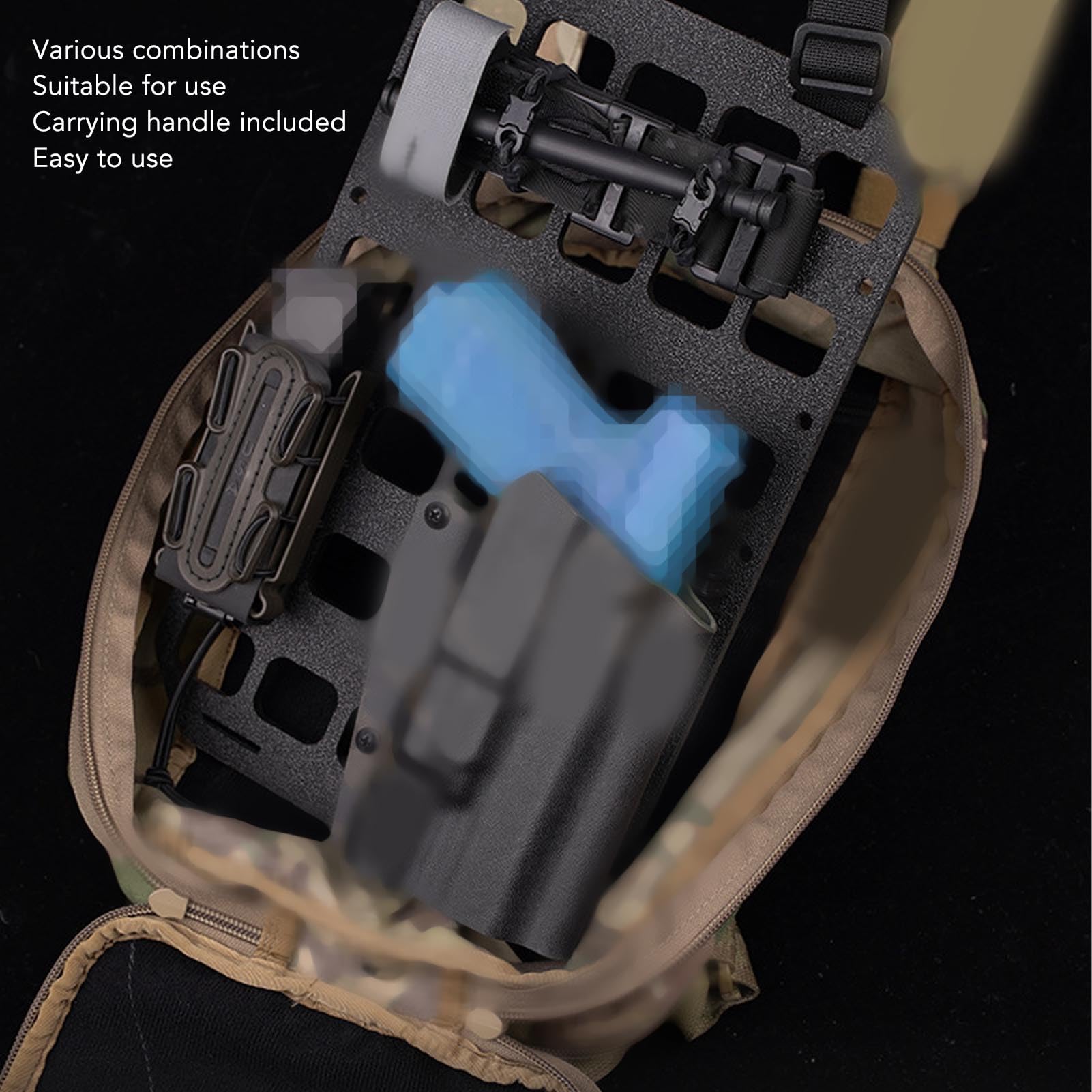 Panneau Molle Noir avec Poignée PP, Trous Fixes, Panneau D'organisation Molle pour Boîte Murale, Sac à Dos