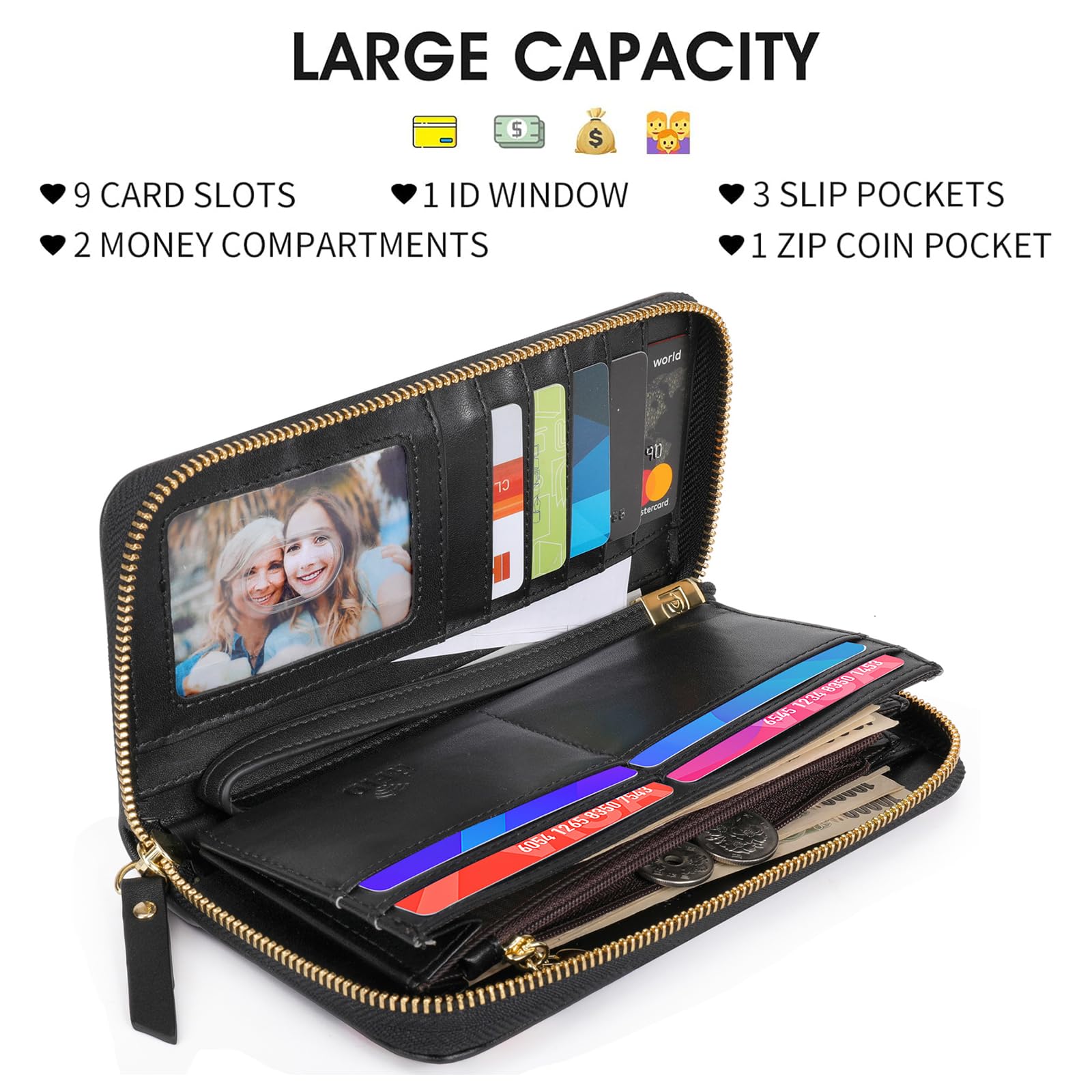 Pomelo Best Portafogli in pelle da Donna Portafoglio per cellulare Tasche per Biglietti con Zip e Cinturino da Polso Portafogli per Carte con Blocco RFID