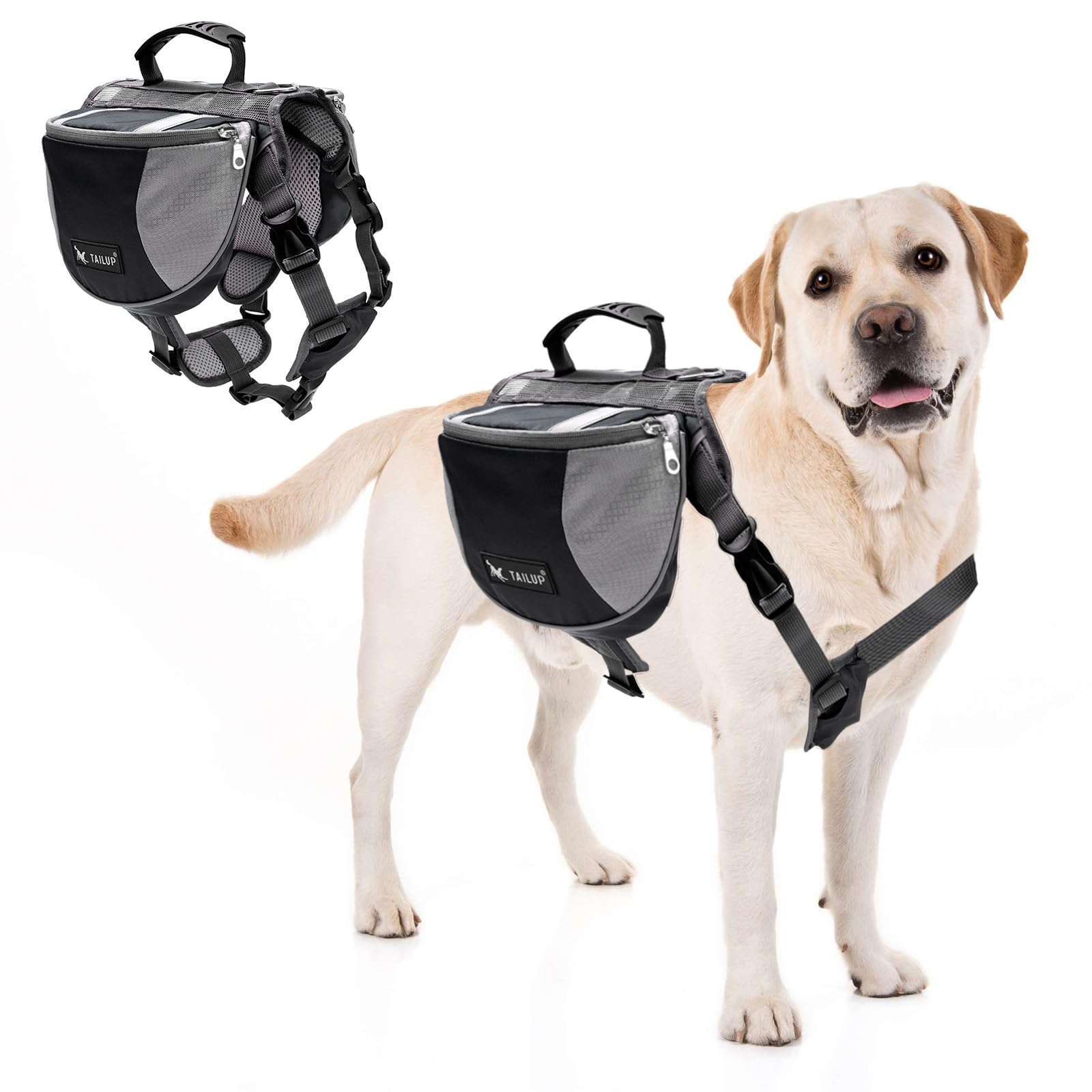 PETCUTE Sac à Dos pour Chiens avec de Grandes Poches,Respirant Sacoche de Harnais pour Chien avec Confortable Poignée,Réfléchissant Sacoche de Selle Sac à Dos pour Chien Moyens & Grands
