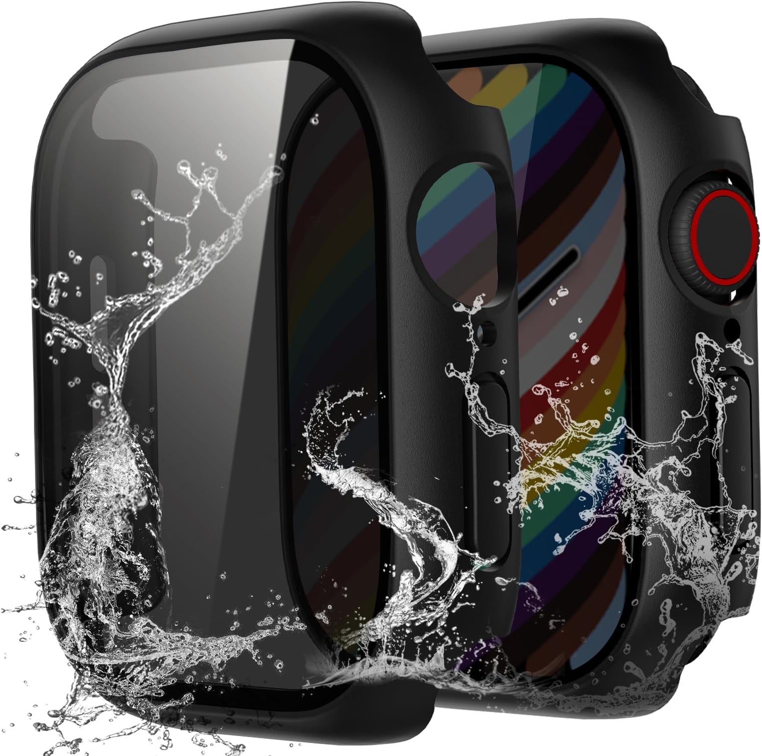 Wepro 2 Pack Privacy Waterproof Case with 9H Tempered Glass Screen Protector for Apple Watch Series 10 42mm Series 11, Ultra-Thin Rugged Protective Face Cover for iWatch Case Accessories, Black
