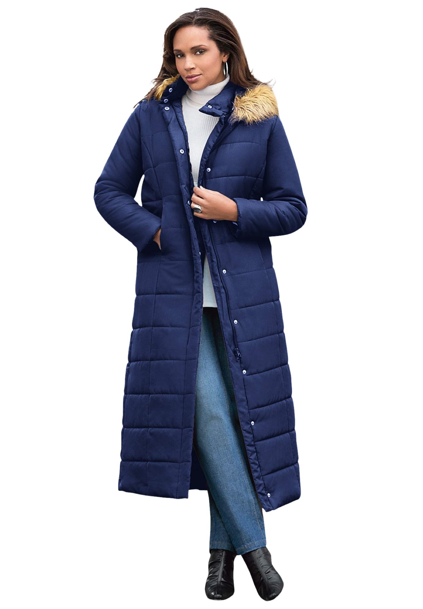 Roaman'sWomen's Plus Size Maxi-Length Quilted Puffer Jacket Winter Coat