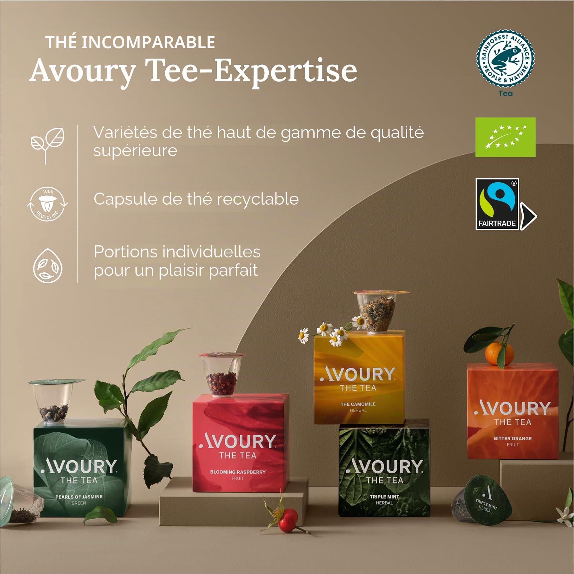 Avoury One Machine à thé – Théière à capsules de qualité supérieure avec chambre d'infusion innovante, contrôle automatique de la température, pour un plaisir parfait du thé, design moderne (Silver