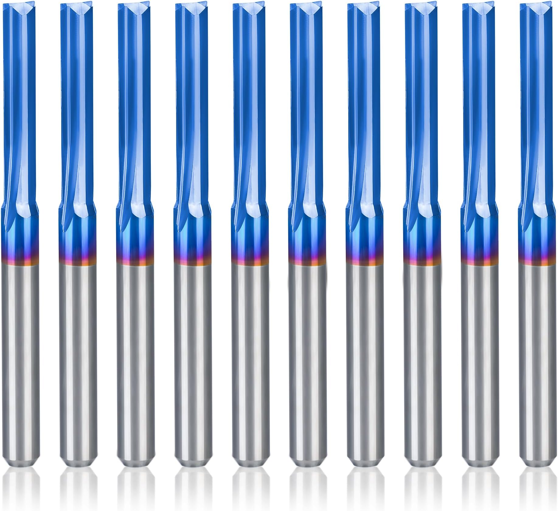 HQMaster CNC Router Bits Straight Router Bit 1/8" Shank Straight Flute End Mill Cutter 2-Flute Milling Cutting for MDF PVC Acrylic Chipboard Wood 10 Pack