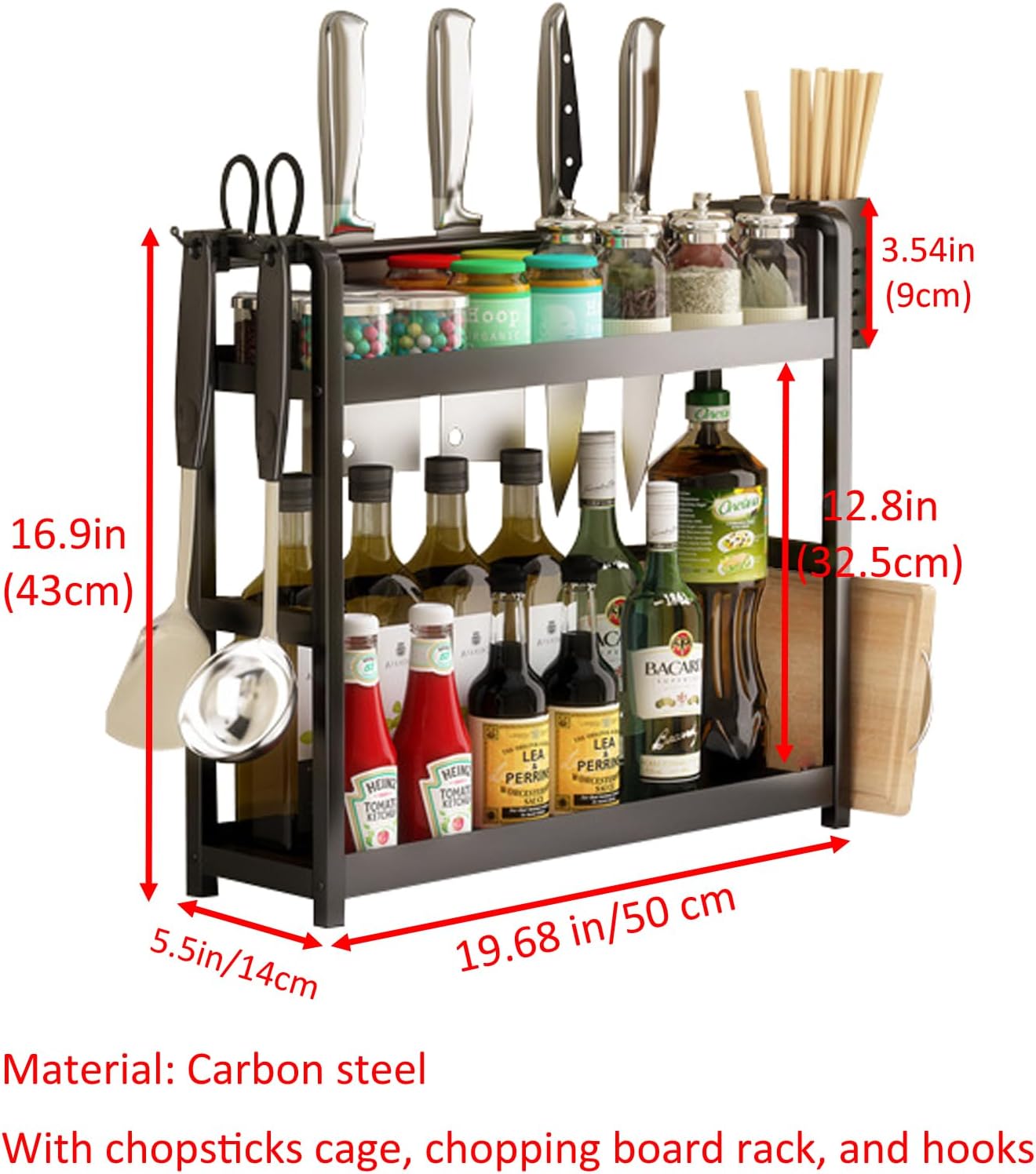 Generic Spice Rack Seasoning Rack Kitchen Tool Stand Mini Rack Tabletop Storage Kitchen Storage Rack Seasoning Rack Kitchen Storage Include Chopping Board Stand,2,50Cm