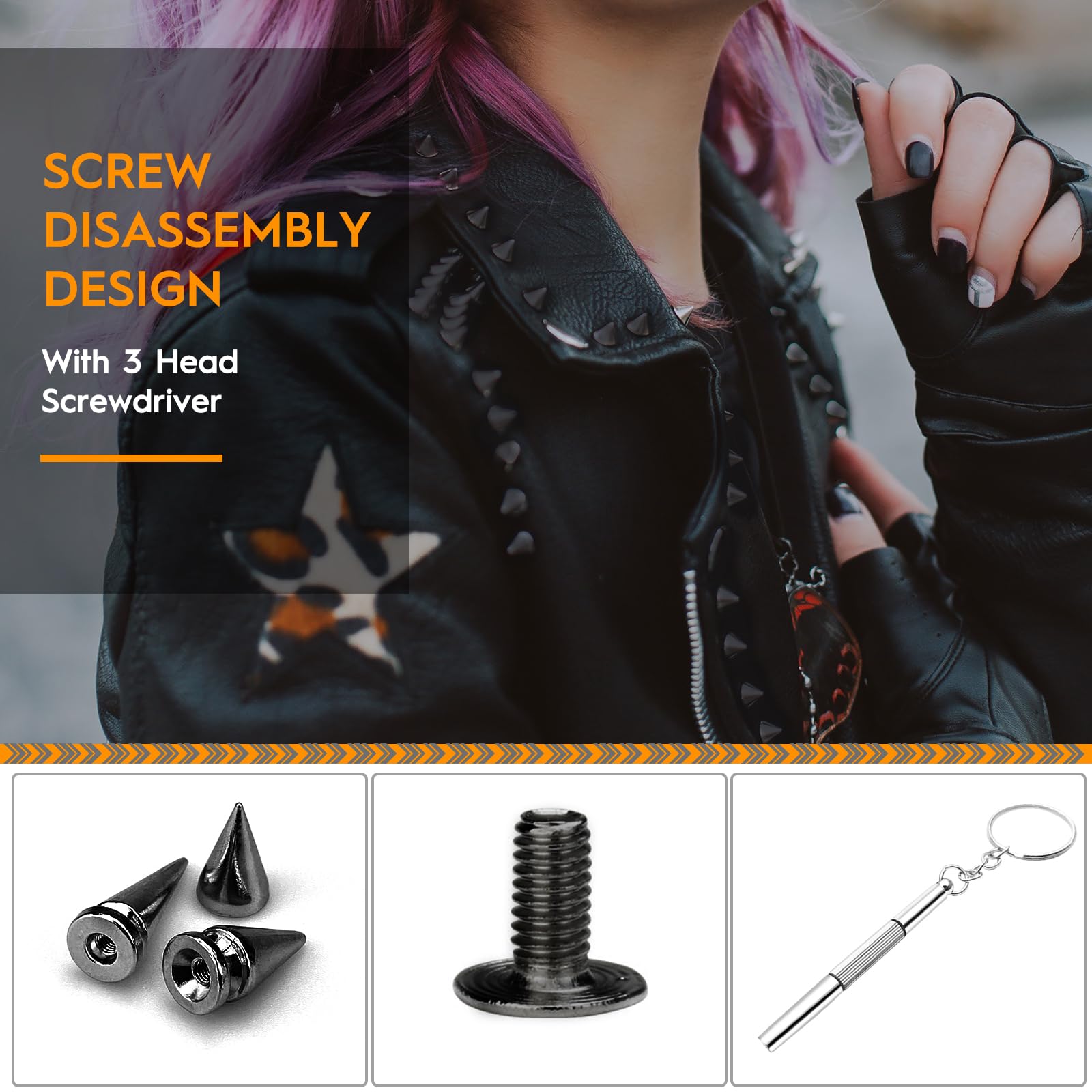 EXCEART Schädel Nieten Set - 10 Stück Goldene Metall Spikes Für Leder DIY Punk Style