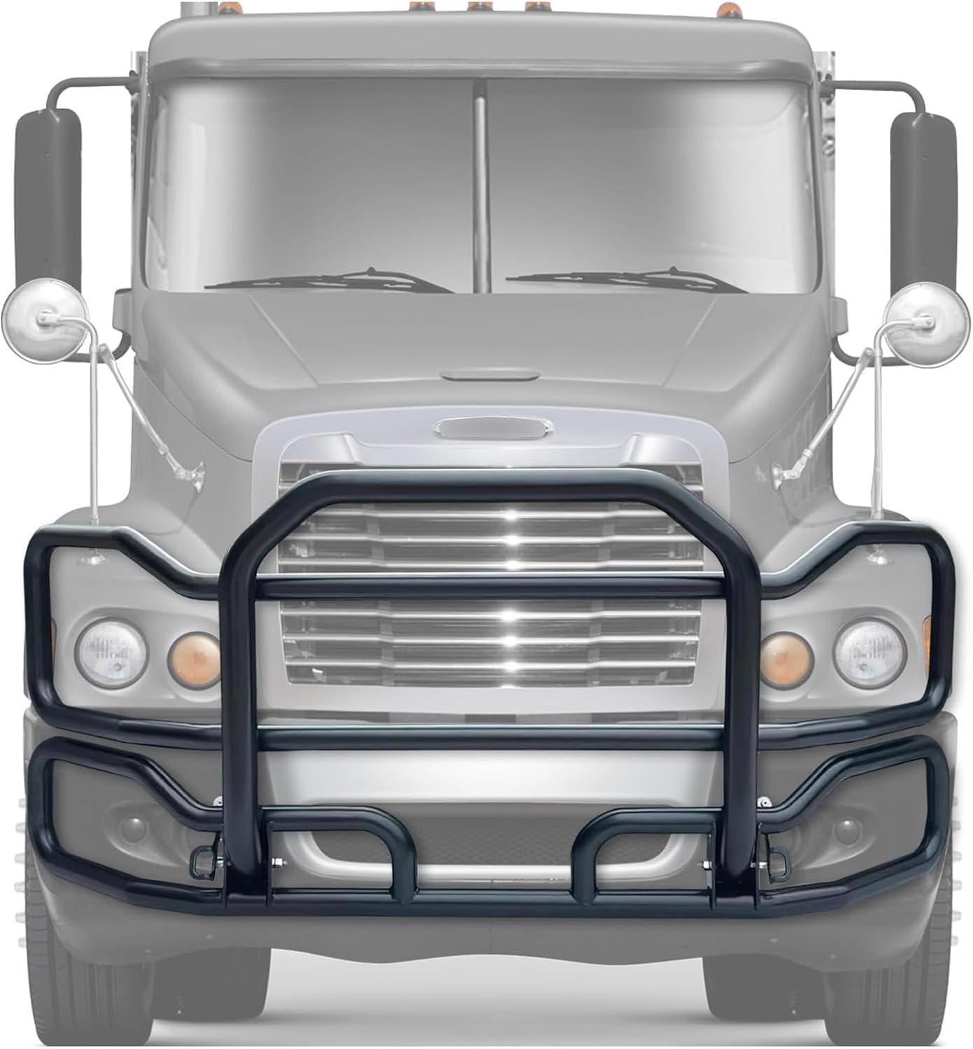 Black Front Grille Deer Moose Brush Bumper Guard Large Compatible with Freightliner Century PLUS 4x 6" Square LED Headlights, Bracket, Logo, Wipers, License Plate Holder & Frame, Reflective Vest