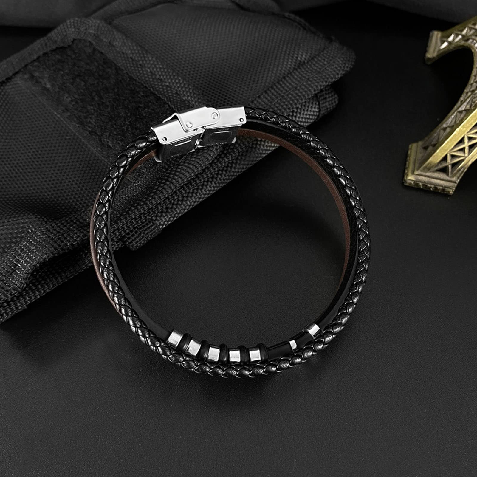 Pulsera de Hombre Pulsera de Cuero Pulsera de Acero Inoxidable Pulsera Trenzada Multicapa Trenzado Moda Circón Amarillo Pentagrama