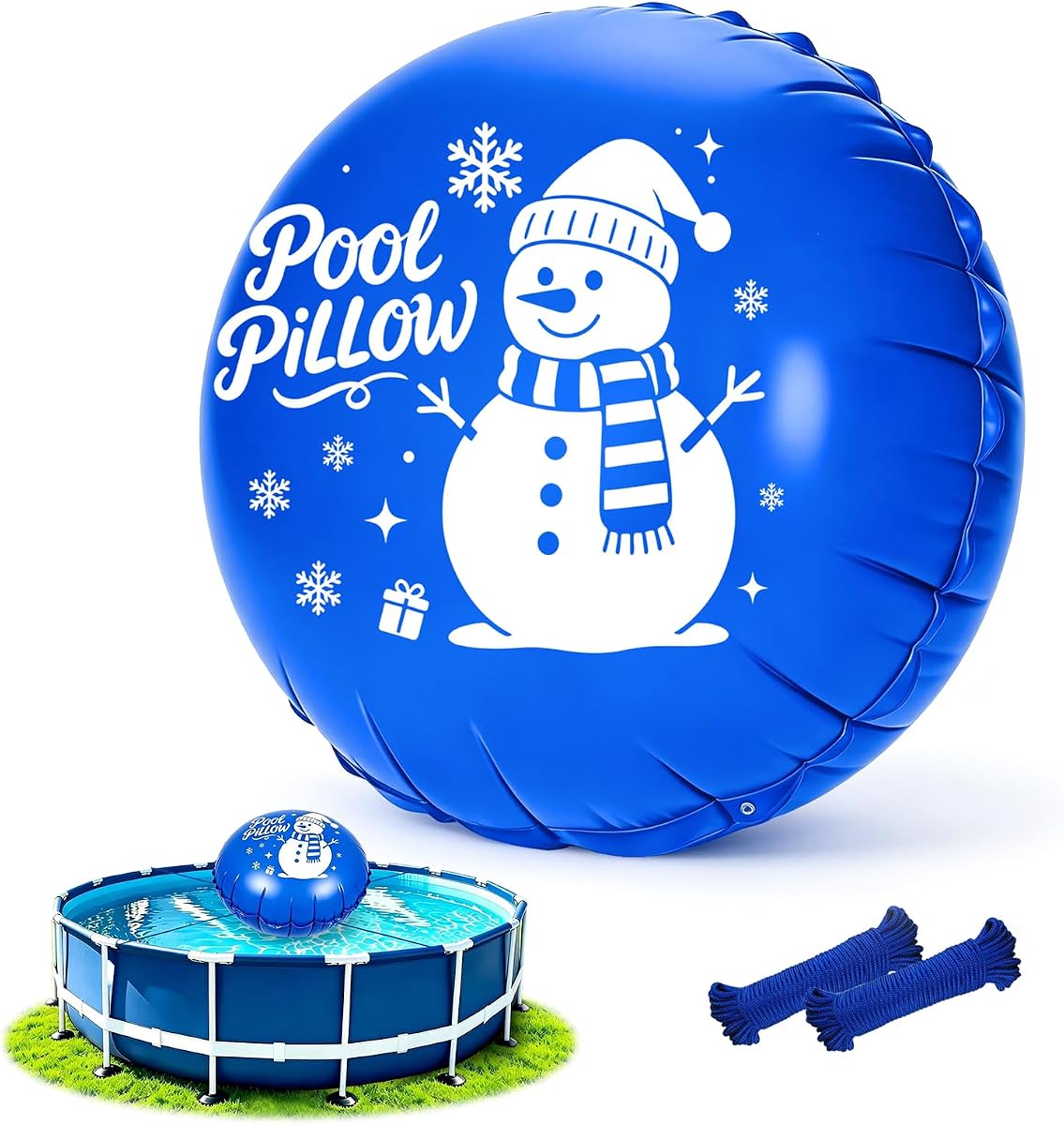 Winter Pool Cover Pillow for Above Ground Pools Leak-Proof 5 FT | Cold-Resistant Pool Cover Air Pillow Closing Kit Balloon for Winterizing, Heavy Duty & Tear-Resistant PVC with 50FT Rope