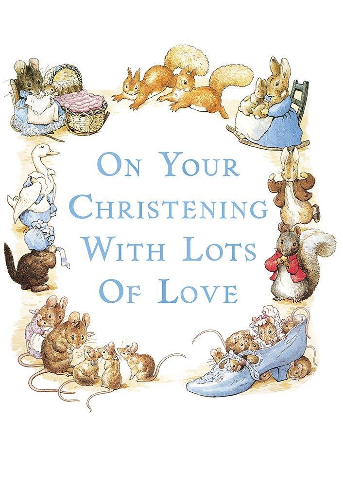 Beatrix Potter Blue Christening Greeting Card