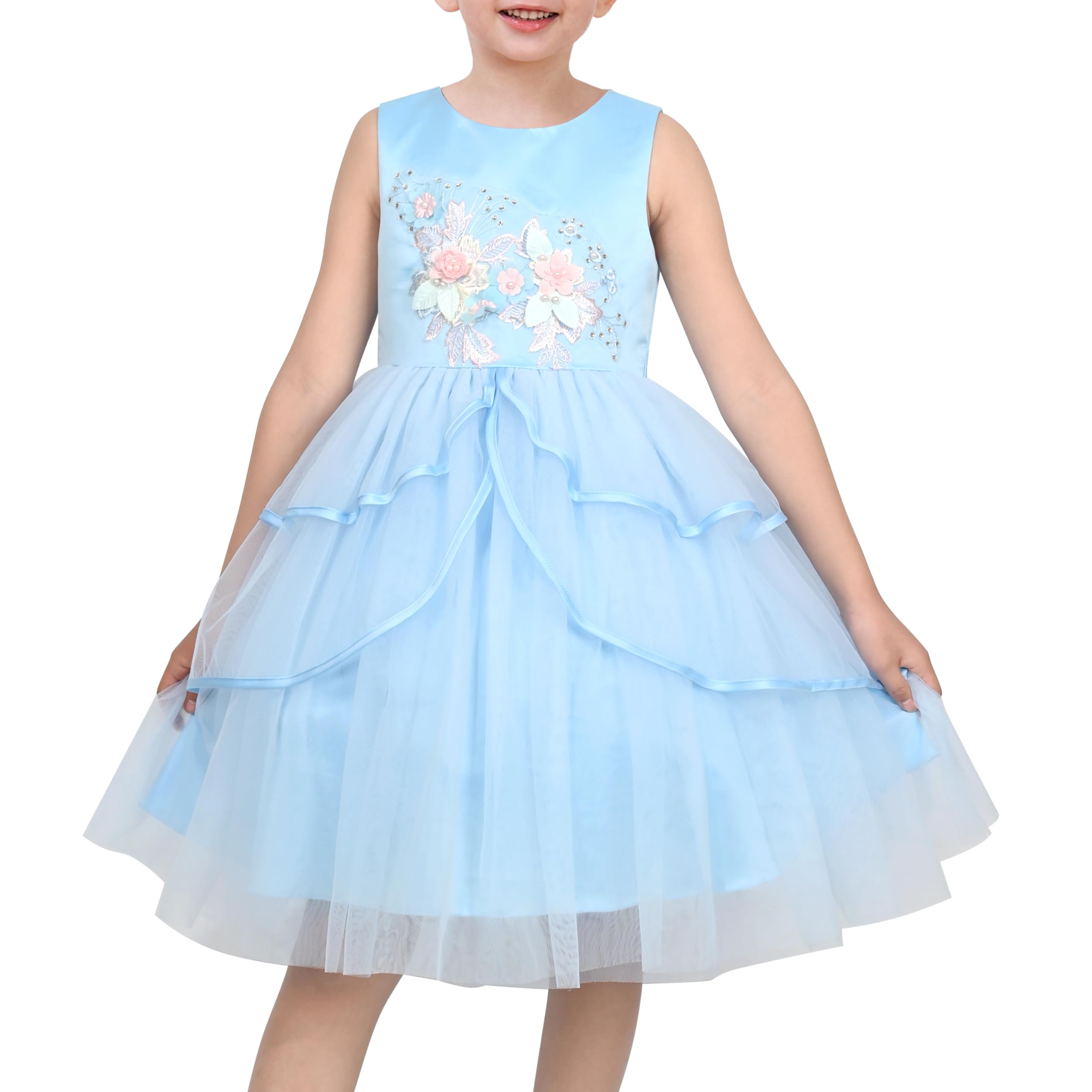 Sunny Fashion Flower Girls Dress Blue Belted Wedding Party Bridesmaid Size 4-12 — view 11