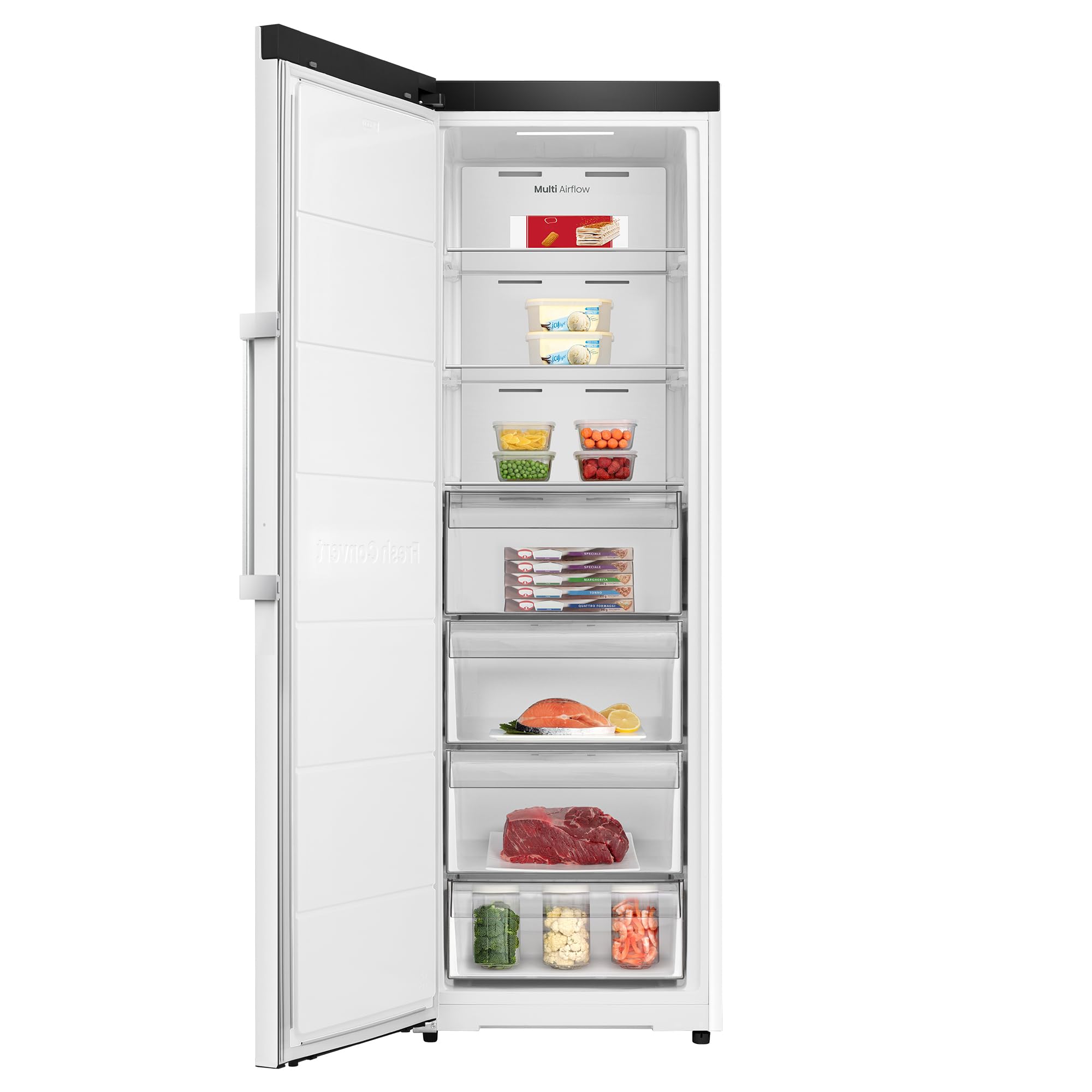 Hisense FT3K310SEWE1 - Congelador Una Puerta Total No Frost Kitchen Fit, 312L, 186cm, Ventilación Inferior, Congelamiento Rápido, Tirador de Apertura Fácil, Apertura de Puerta 90º, WiFi, Blanco