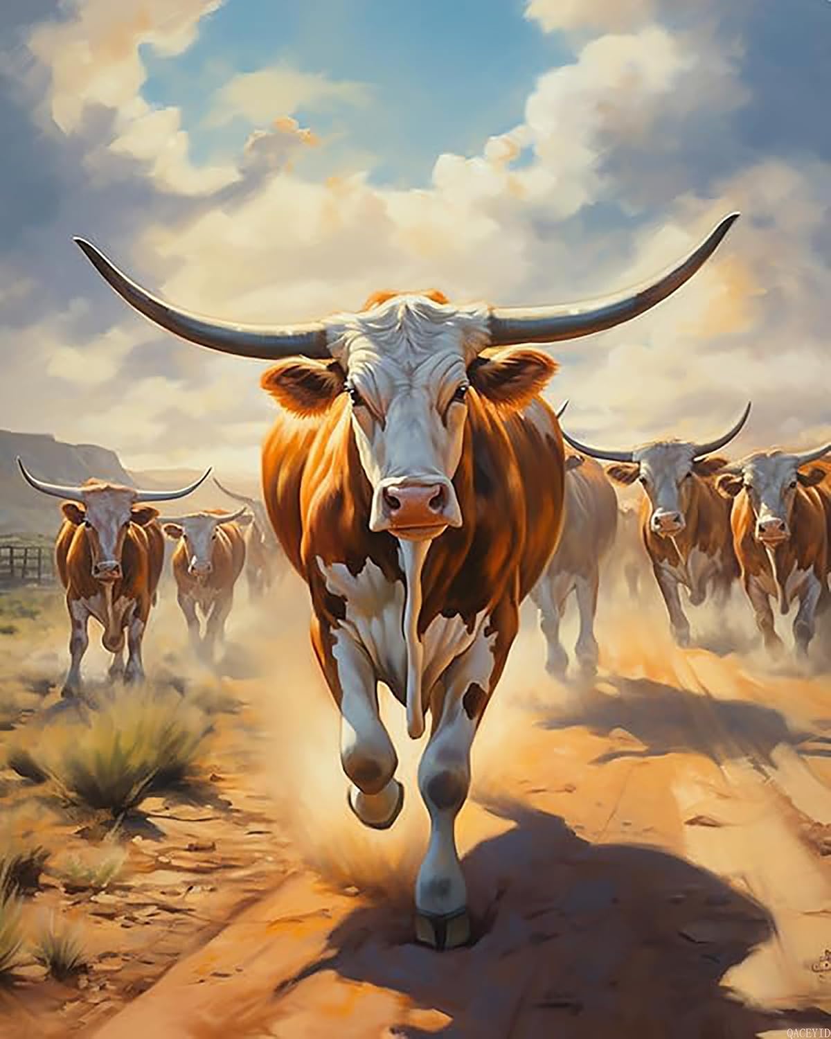 QACEYID Paint by Numbers for Adults, Animal Longhorn Cow, Acrylic Oil Painting by Numbers Kits for Beginner Art Crafts Canvas for Home Decor, 40x50cm