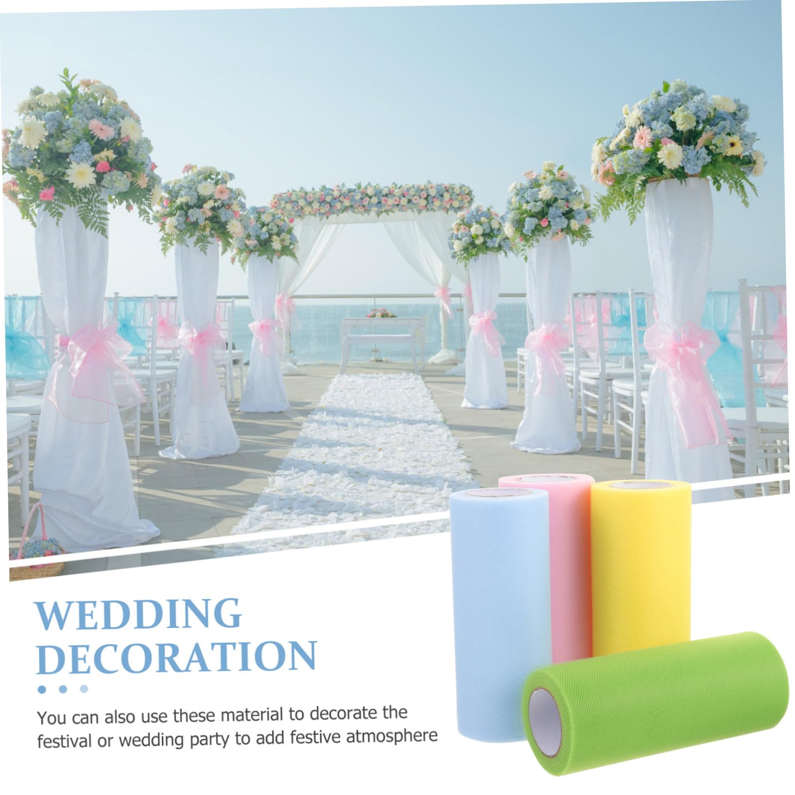 5 Sätze Mesh Ribbon Tutu Hochzeit Party Dekoration Geschenkverpackung Hochzeitsdeko Seidenband Hohzeitdeko Schleife Tüll Tischdecken Partygeschenk Tüll Stoff Drapieren 4 Rollen * 5