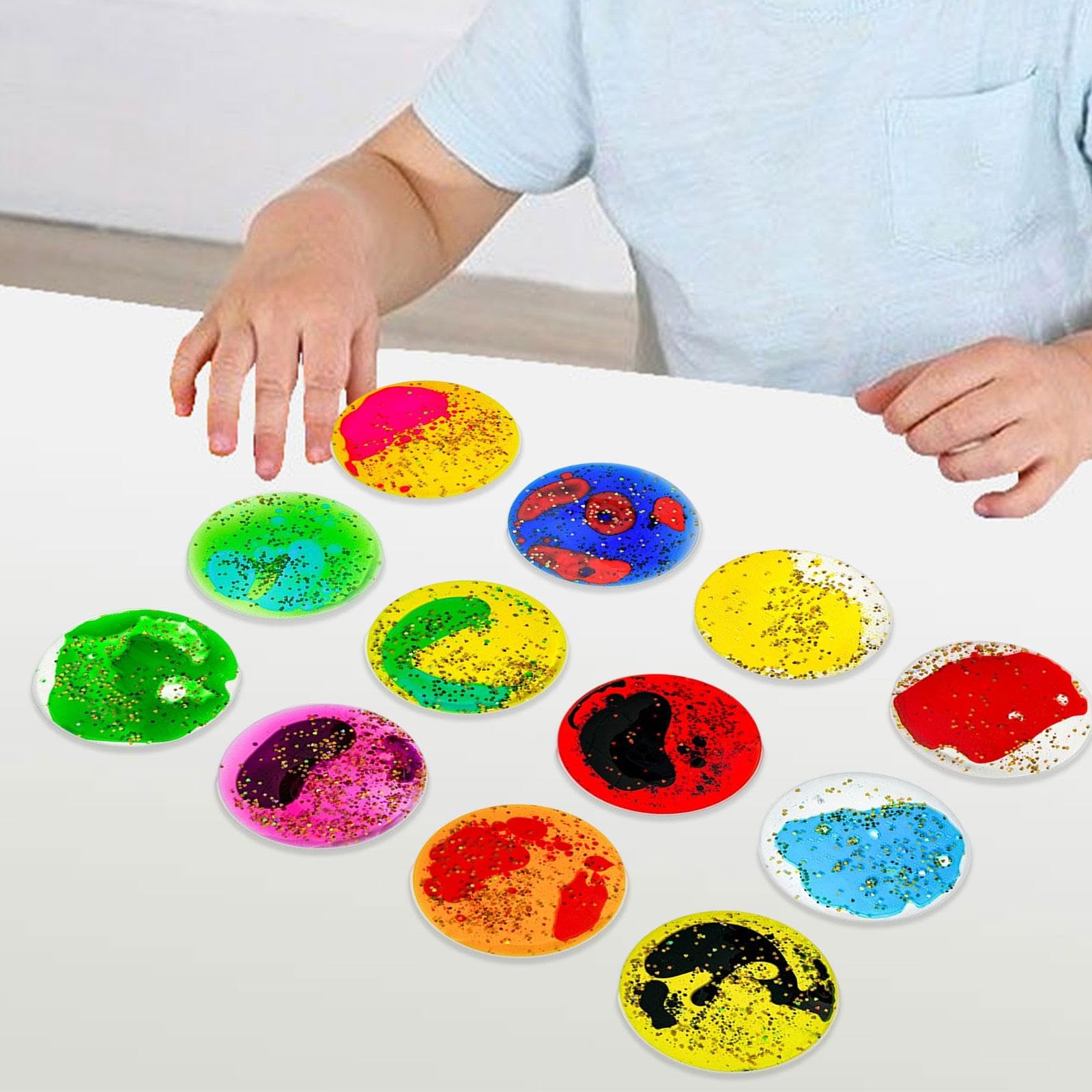12 Giocattoli Portatili con Movimento Liquido, Regali Sensoriali per Bambini E Ragazzi, Cerchio