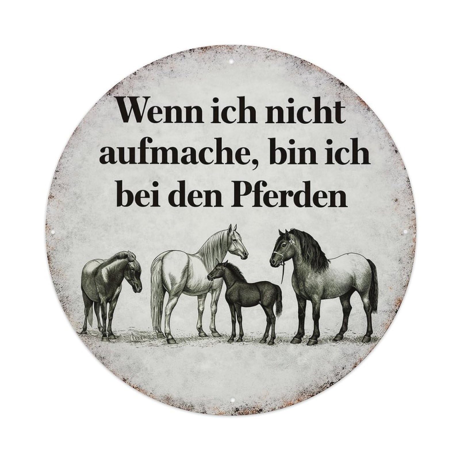 Horses Standing Together Peacefully Round Tin Sign Vintage Metal Sign Home Bar Garden Indoor & Outdoor Wall Decor Retro Metal Poster 8x8 Inch