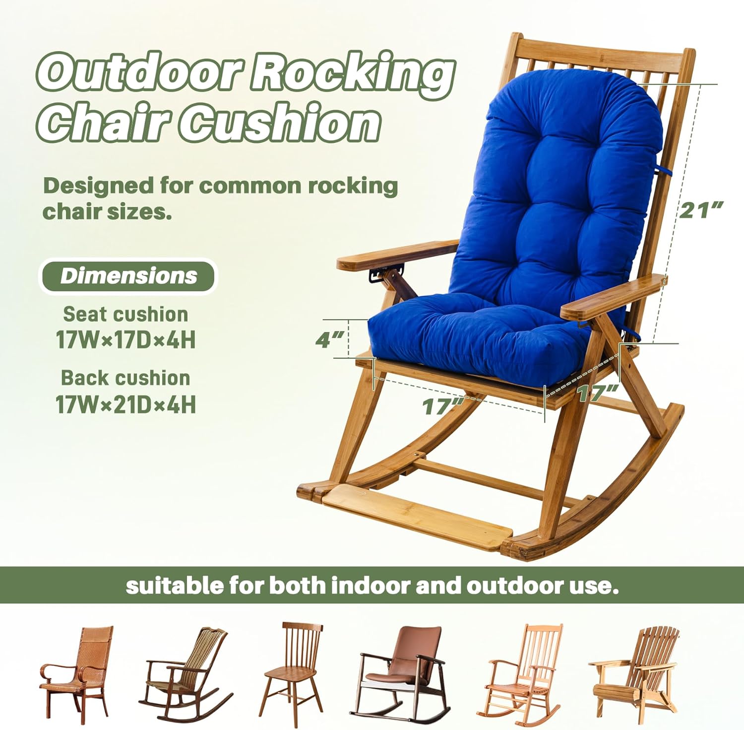 Outdoor Adirondack Chair Cushion, Water-Repellent & Fade-Resistant Patio Cushion, Thick High-Density Padding with Non-Slip Straps, All-Weather Replacement Cushion for Outdoor Furniture