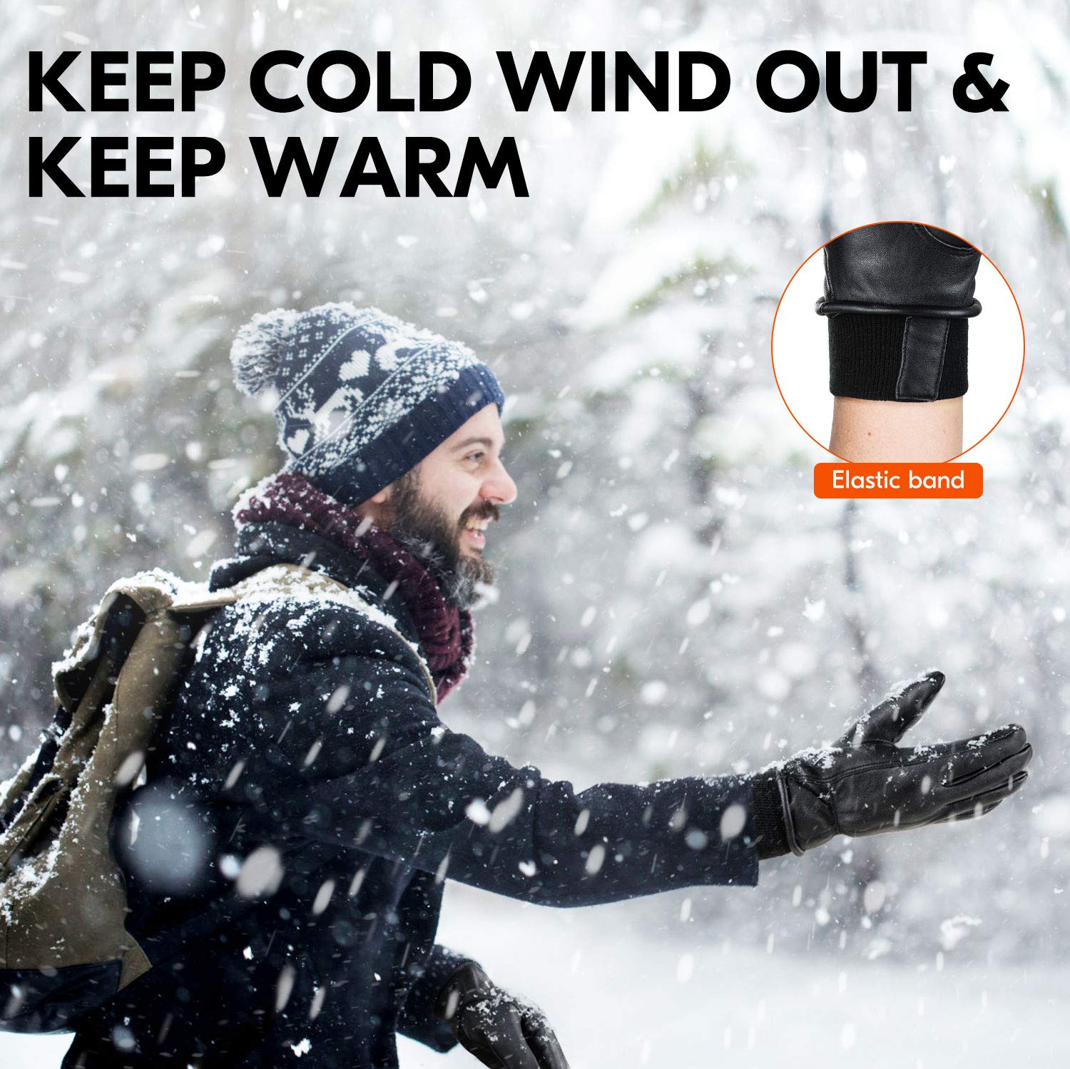 Vgo... 1 Pair 0℃/32℉ Goat Leather Outdoor Glove,Winter Warm Gloves,Cold Weather Driving Gloves,Windproof (Size L, Gold, GA2152F)