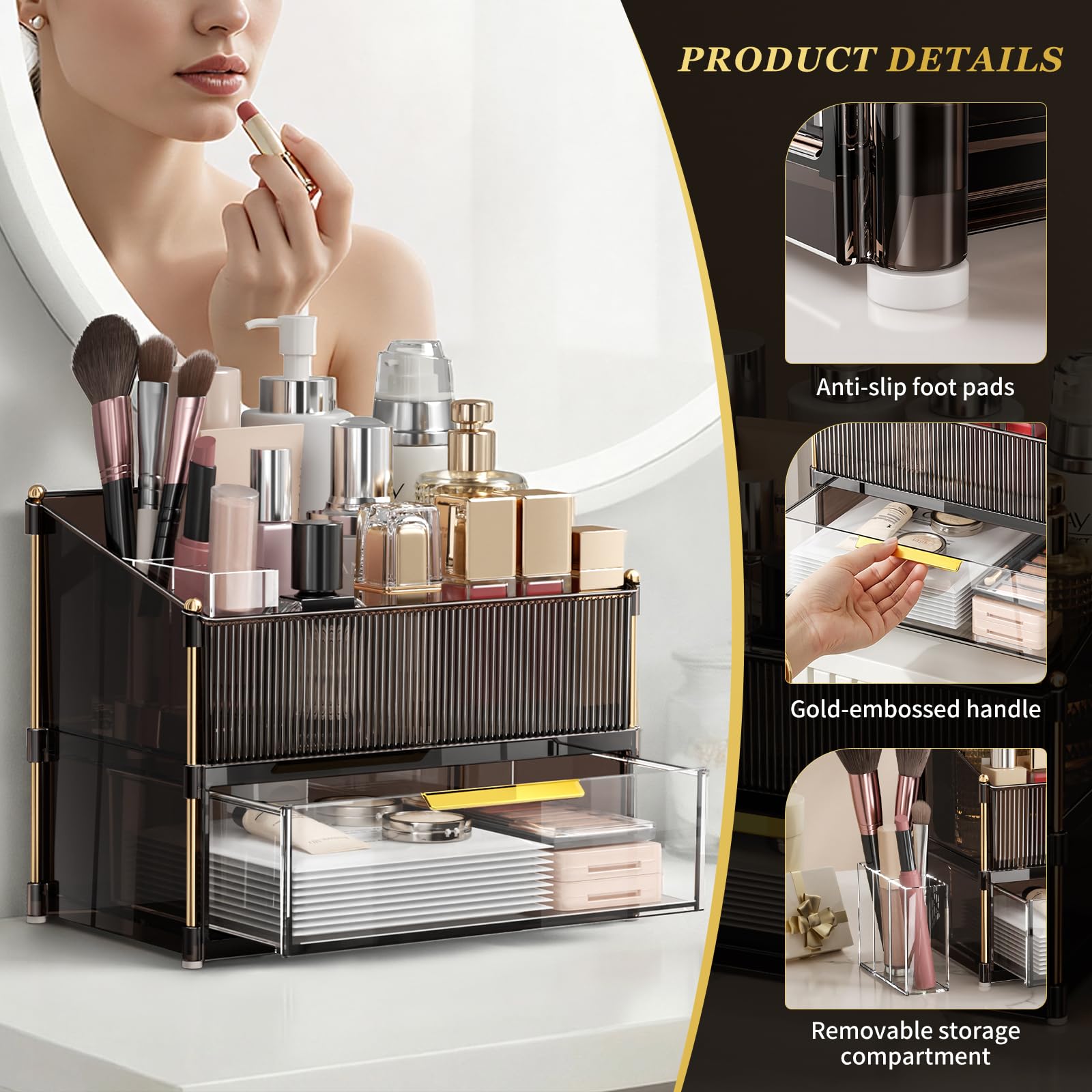 INVSSENE Stapelbarer Make-up-Organizer, Arbeitsplatte, Aufbewahrung von Parfüm, Hautpflege, Kosmetik, Lippenstift, Gesichtsmaske, Make-up-Pinsel-Paletten, ideal für Schminktisch, Badezimmer, Theke
