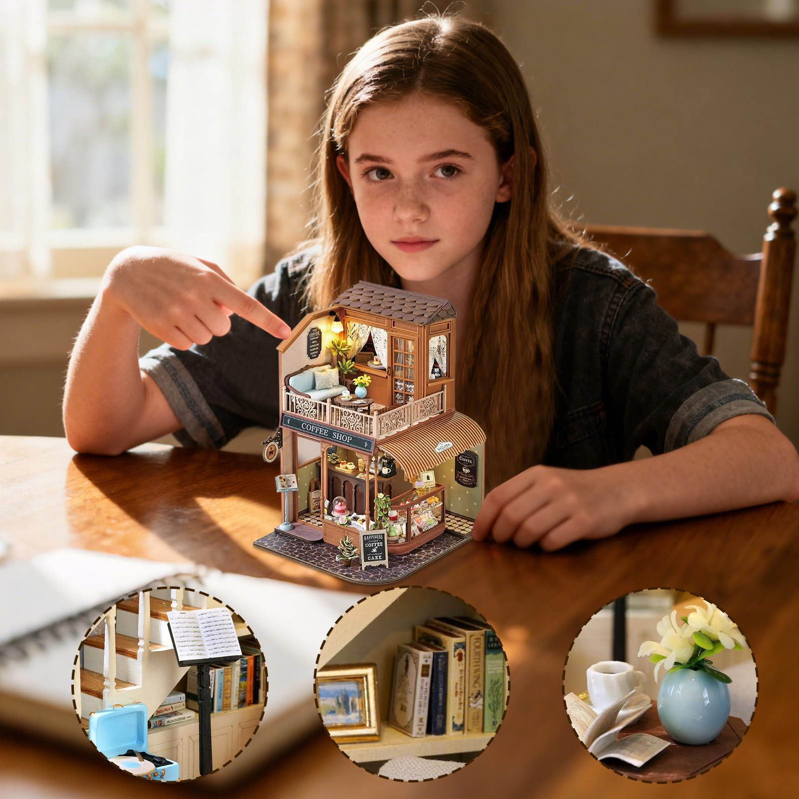Kit Mini Casa Bambola Giocattoli Artigianali in Legno, Attività di | Kit Casa Miniatura Artigianale 3D in Legno Attività Genitore-Figlio Per Famiglia, , Bambini,