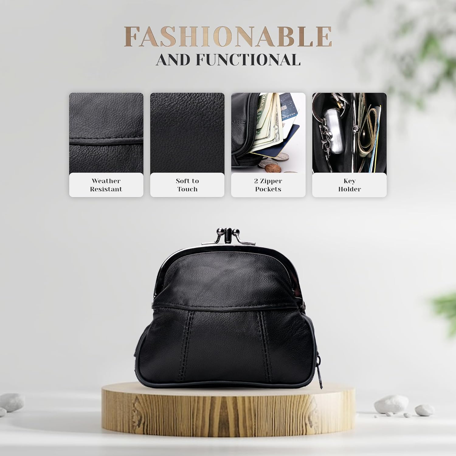 Leather Impressions Long lasting Coin Purse (Pack of 2) With Twist Clasp & Zipper Pocket For Keys, Cards Or Other Essentials- Elevate Your Style With Our Fine Stitched Slim Wallet (Black) - Image 3