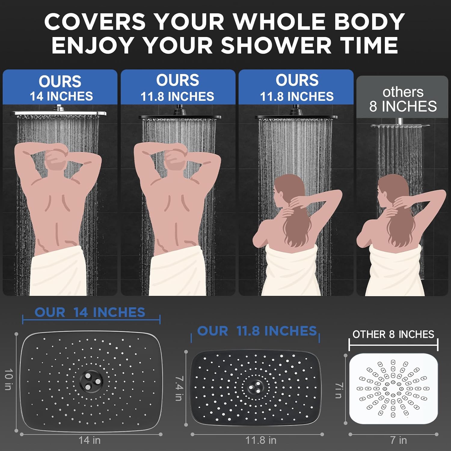 Veken Shower Head with Handheld 12" Black & 14" Chrome