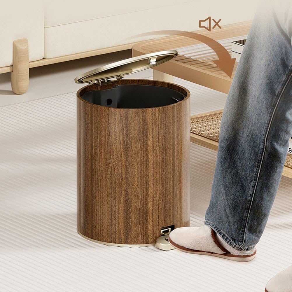 Papelera De Desecho Cesta De Papel De Madera Moderna, Bote De Basura Retro Caja De Redonda Bote De Basura Pequeño Contenedor De Basura con Tapa