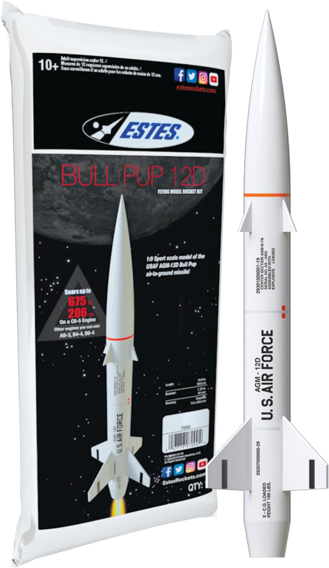 Estes 7000 Bull Pup 12D Rocket-Building Kit, Advanced Flying-Rocket-Model Kit for Ages 10+