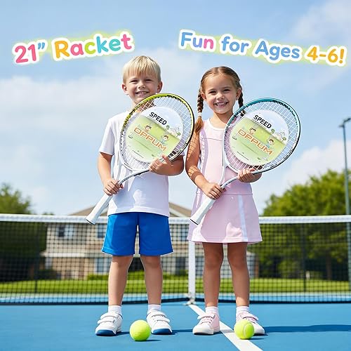 Miniatura 2 de Raqueta de tenis para niños (paquete de 2), tamaños de 16 a 25 pulgadas. Diseñada para niños de 2 a 14 años. Equipo asequible y duradero para 21