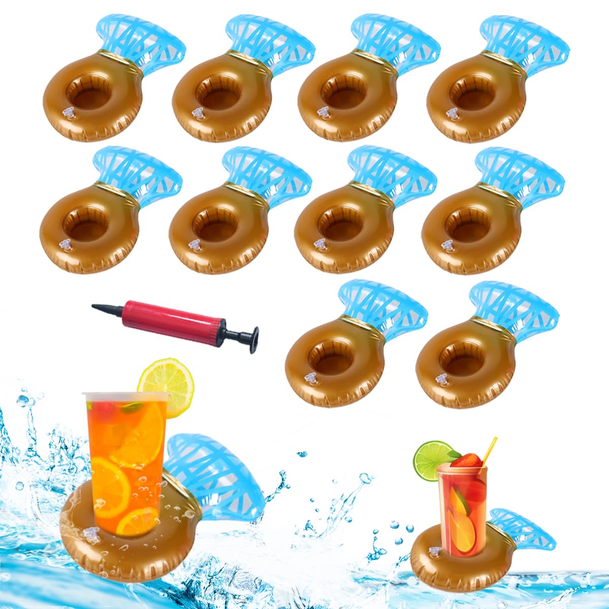 12pcs Ring Inflatable Drink Holders Floats, Drink Float Cup Holder for Swimming Pool Bachelorette Party, Pool Decorations Accessories for Adults