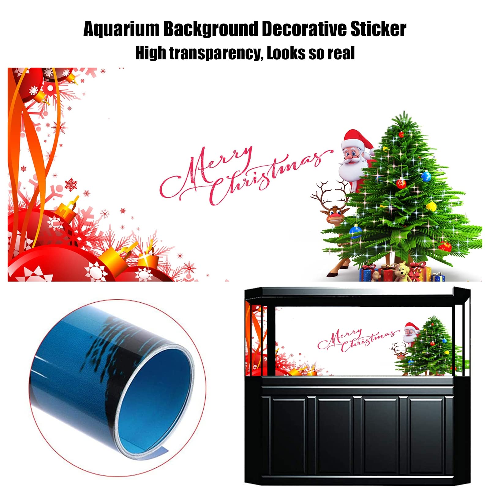 BAHULA Autocollant de fond d'aquarium, Merry Christmas HD Impression Papier peint pour aquarium Décorations PVC Autocollant Paysage Poster 122 x 76 cm