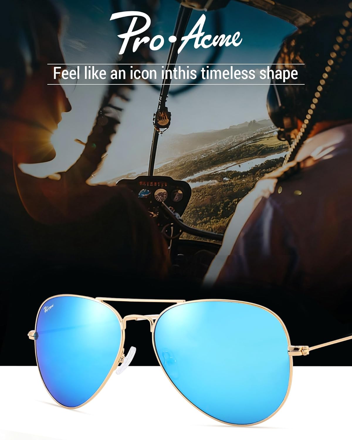 Pro Acme Classic Aviator Sunglasses for Women & Men Glass Lens Metal Frame UV400 Driver Sunglasses - Image 3