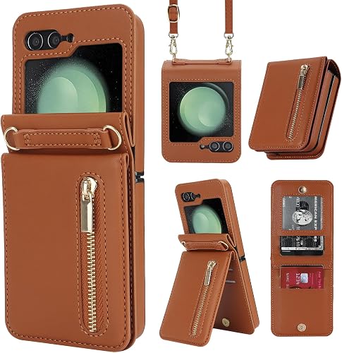 AJDJTEN Funda tipo cartera para Samsung Galaxy Z Flip 5 con cremallera, 4 ranura