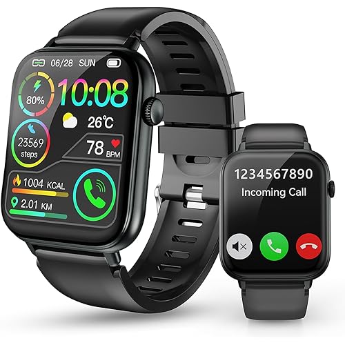 Smart Watch for Men Women, 1.85" HD Touchscreen Smartwatches with Message Call Function, 100+ Sports Modes IP68 Fitness Tracker, 24/7 Heart Rate/Sleep Monitor Fitness Watch for Android iOS Black(2025)