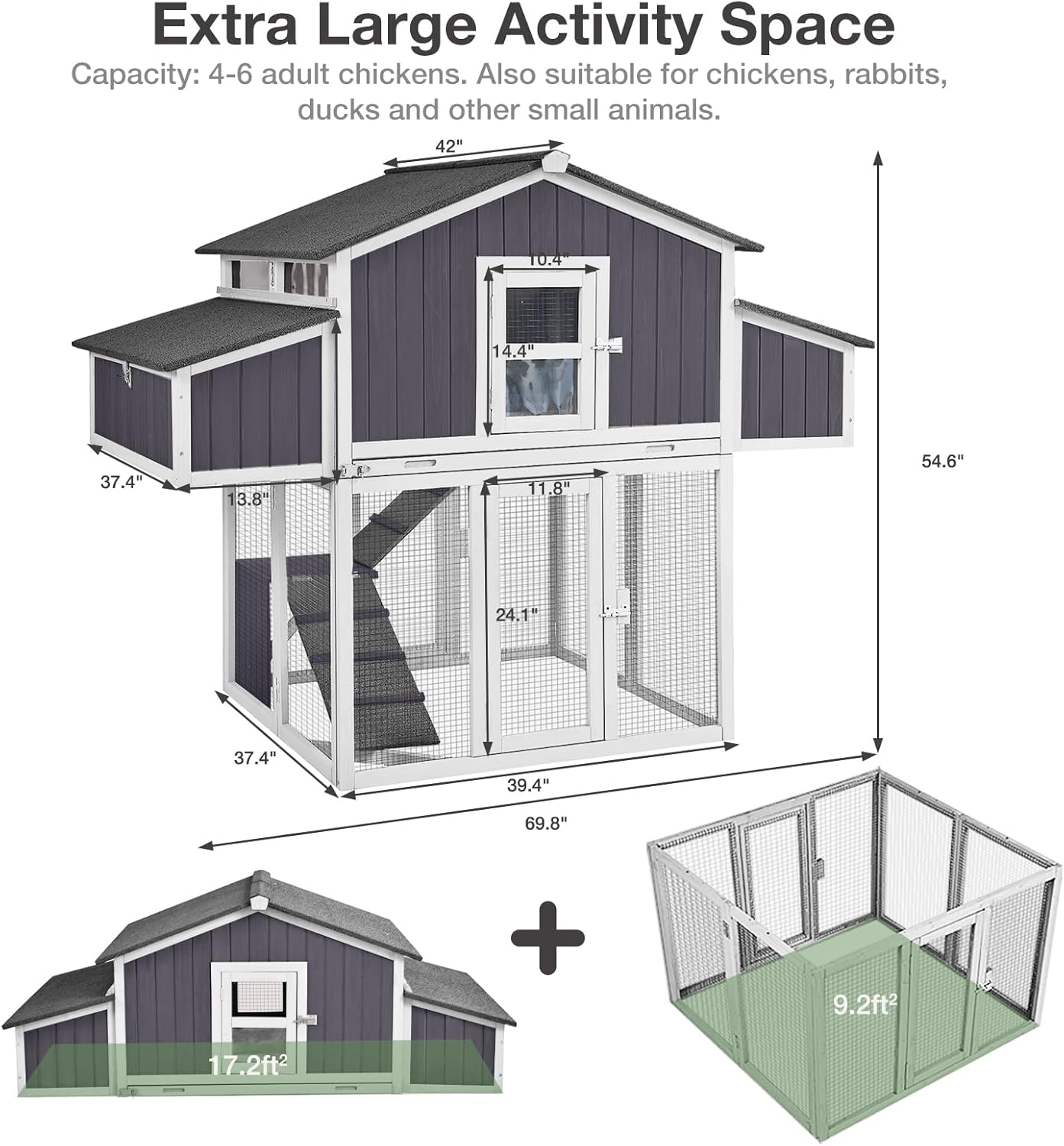 Large Chicken Coop - Unique Folding Design for Easy to Set Up - Chicken House for Outdoor with Two Nesting Box, Leakproof Pull-on Tray, and UV-Resistant Roof Panel (Black)
