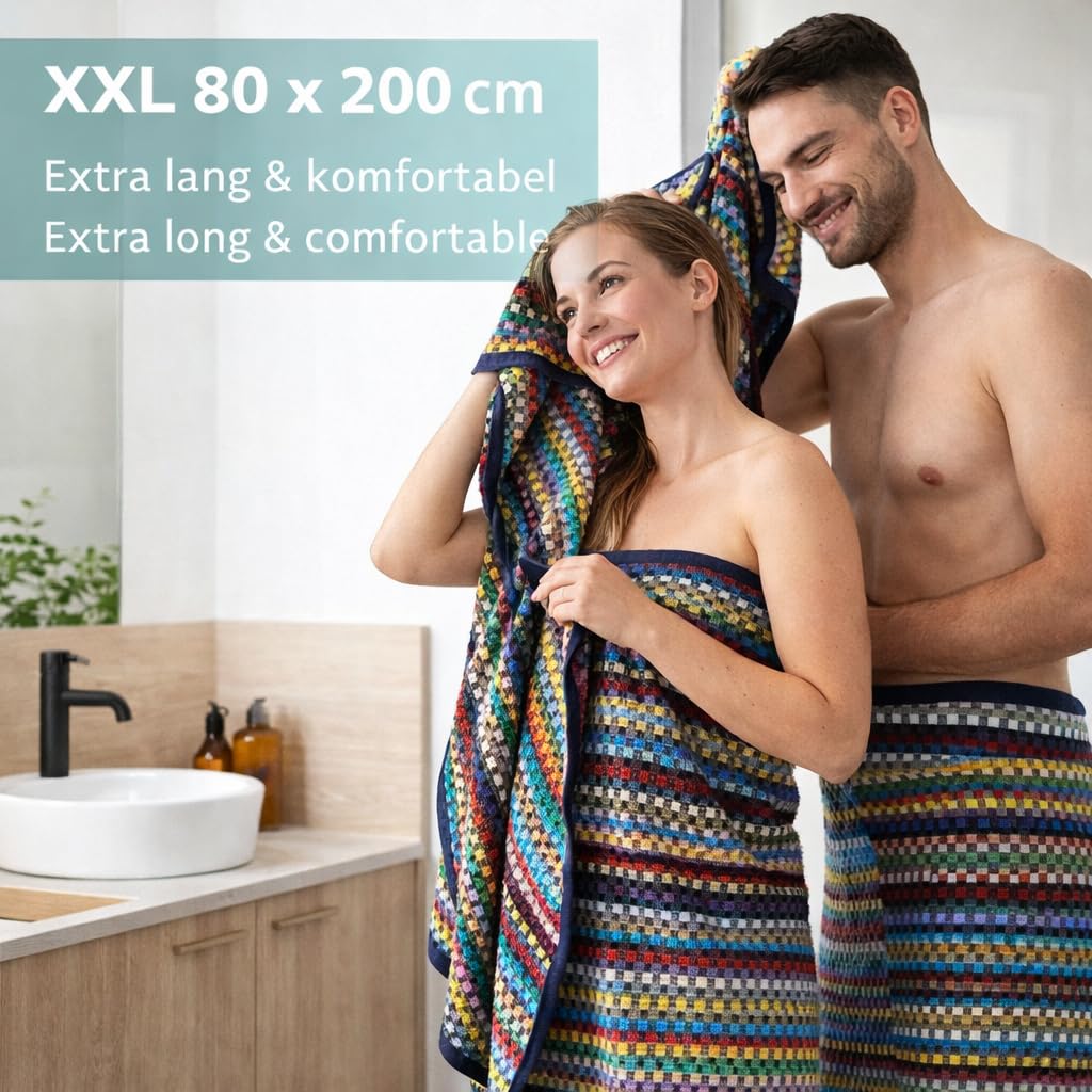 Betz 2 Stück Badetücher XXL Duschtücher Saunatuch Badetuch 100% Baumwolle Duschtuch Karo BUNT Größe 80 x 200 cm