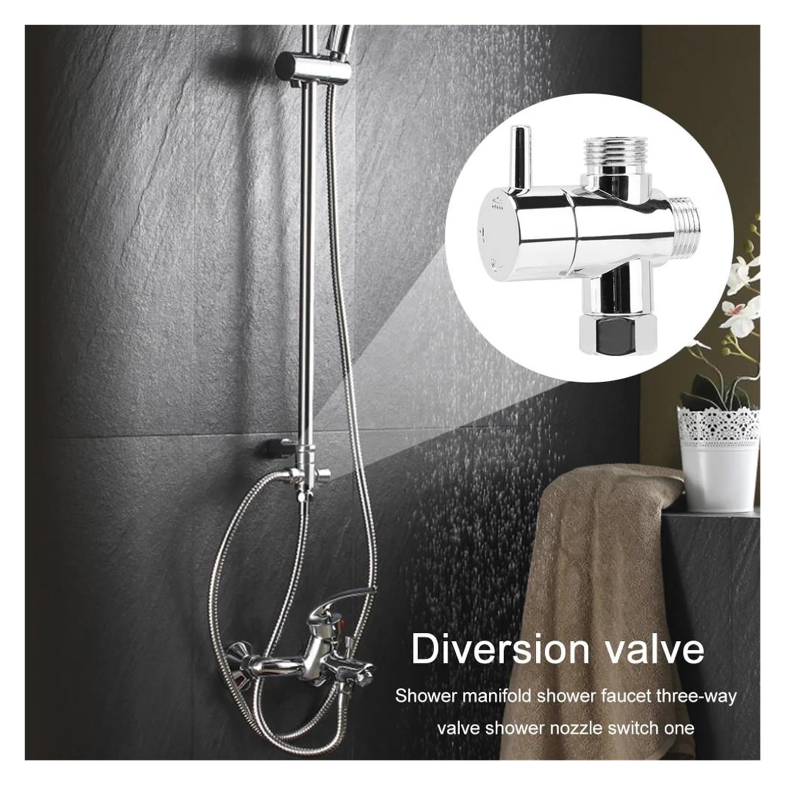Repartidor de Agua Ducha Desviador para Grifo Válvula desviadora de cabezal de ducha de 3 vías, adaptador G1/2 T, convertidor cromado para válvula desviadora de cabezal de ducha, distribución de agua