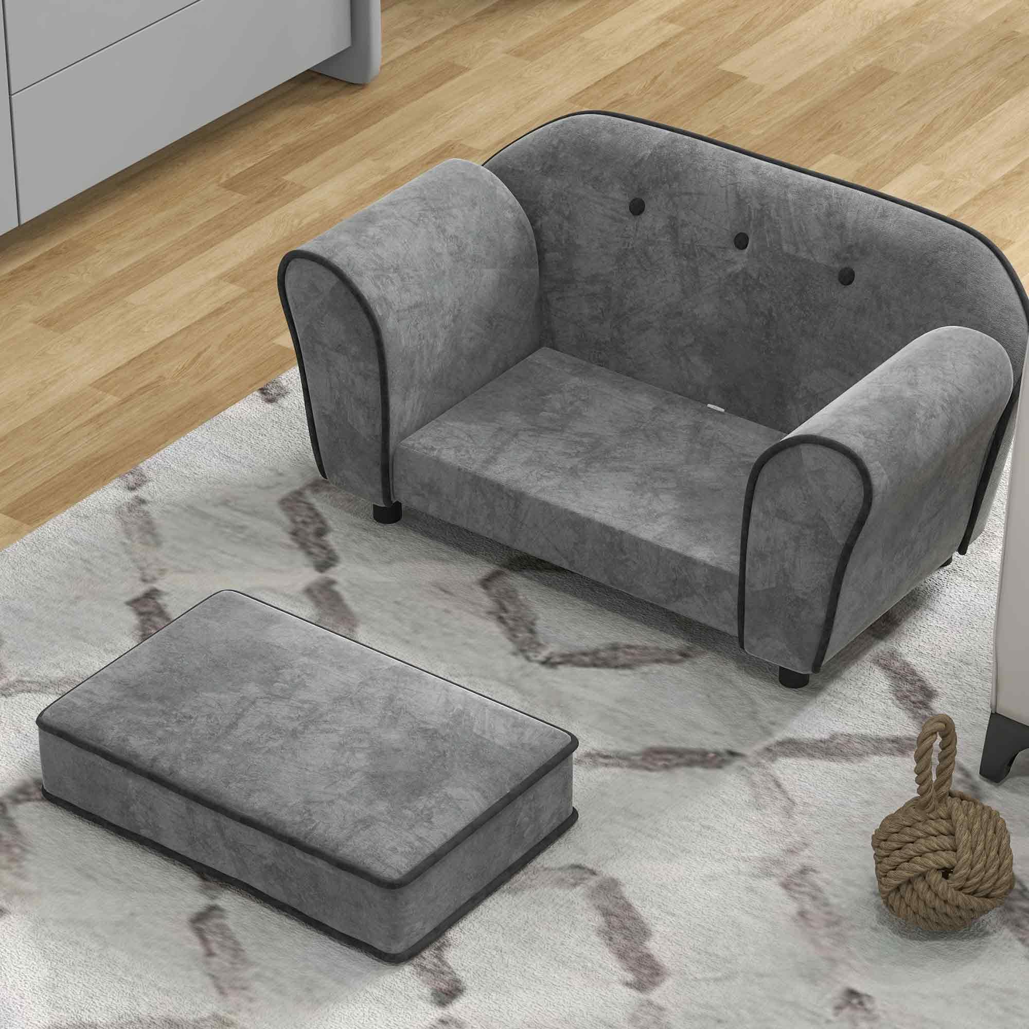 PawHut Canapé pour Chien, canapé pour Chat, Dossier capitonné au Toucher Velours néerlandais, Housse de Coussin Lavable, canapé pour Animaux domestiques, 74 x 41 x 32,5 cm, Gris